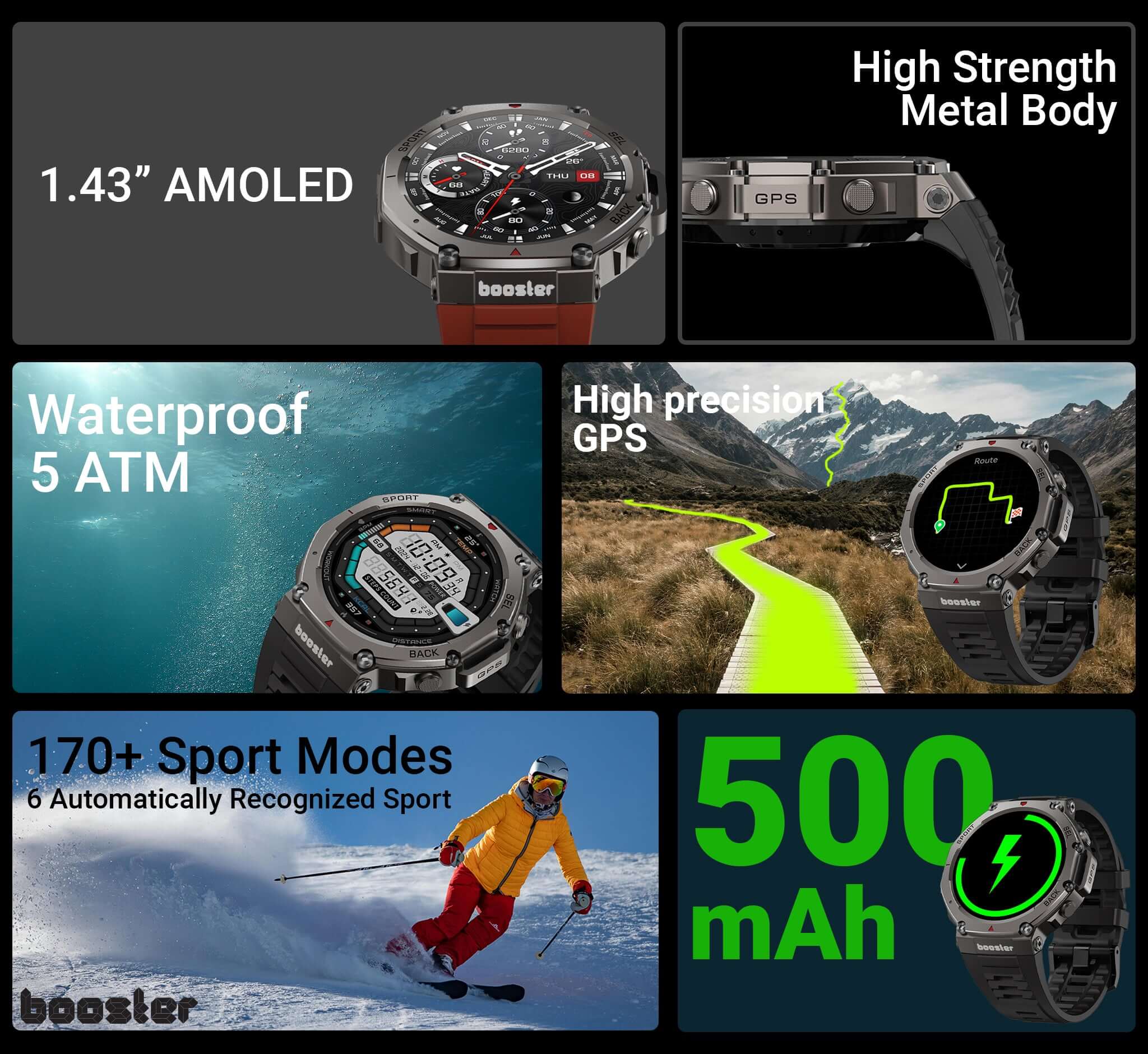 Booster Military – Ceas Smartwatch Rezistent, GPS, Monitorizare Ritm Cardiac, Fitness și Sport Outdoor