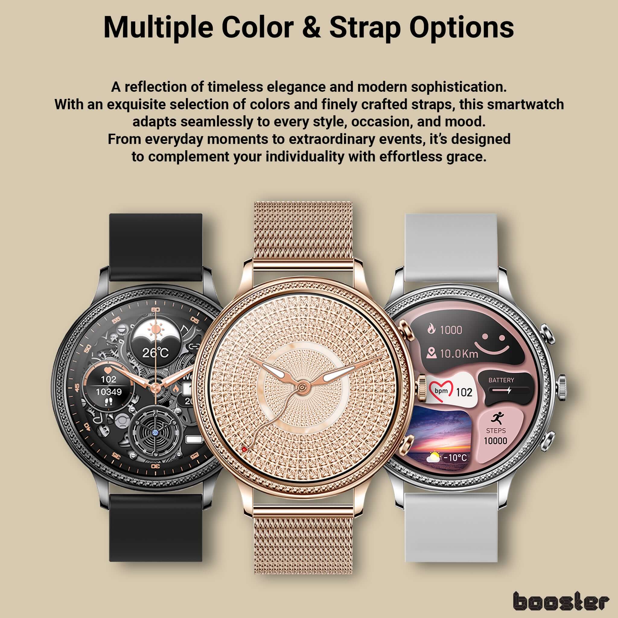 Booster Elegance Watch for Women – Smart Watch with Bluetooth Calls, Health Monitoring and Elegant Design