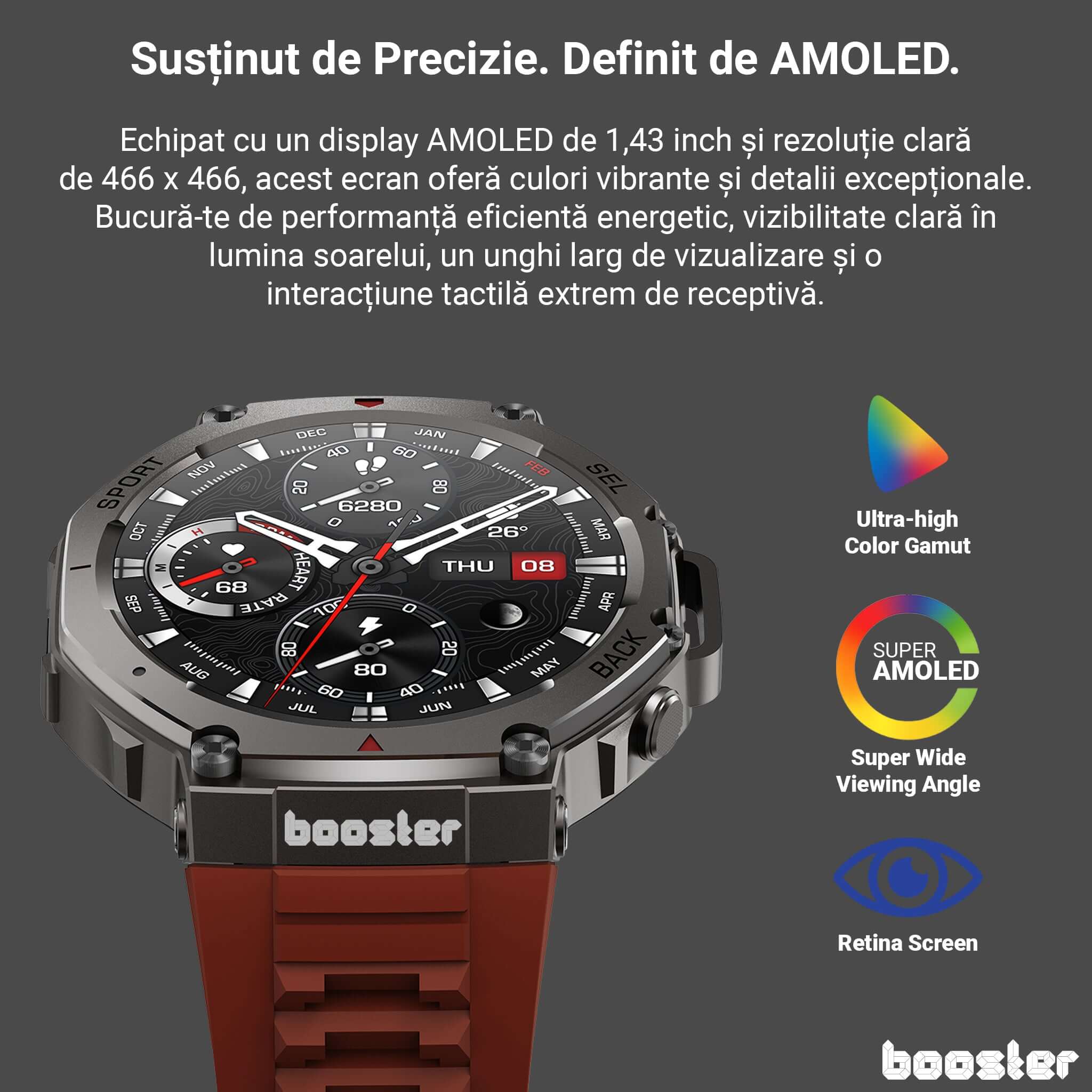 Booster Military – Ceas Smartwatch Rezistent, GPS, Monitorizare Ritm Cardiac, Fitness și Sport Outdoor