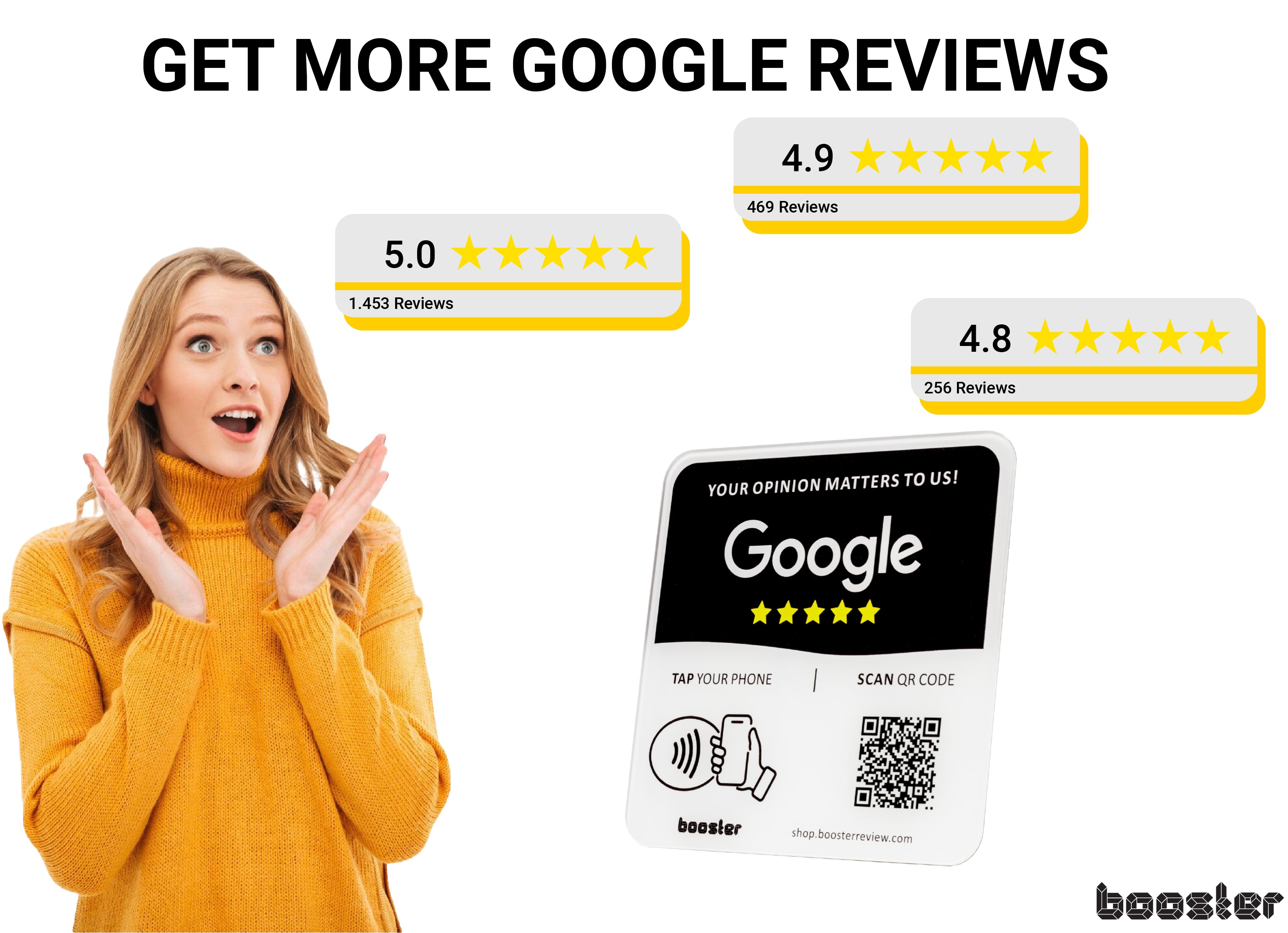 Tap Google Review Plate - Tap pentru recenzii instantanee - Toate telefoanele compatibile - Reutilizabil Smart Tap NFC & QR - 12 x 12 cm - Montați oriunde 3M adeziv