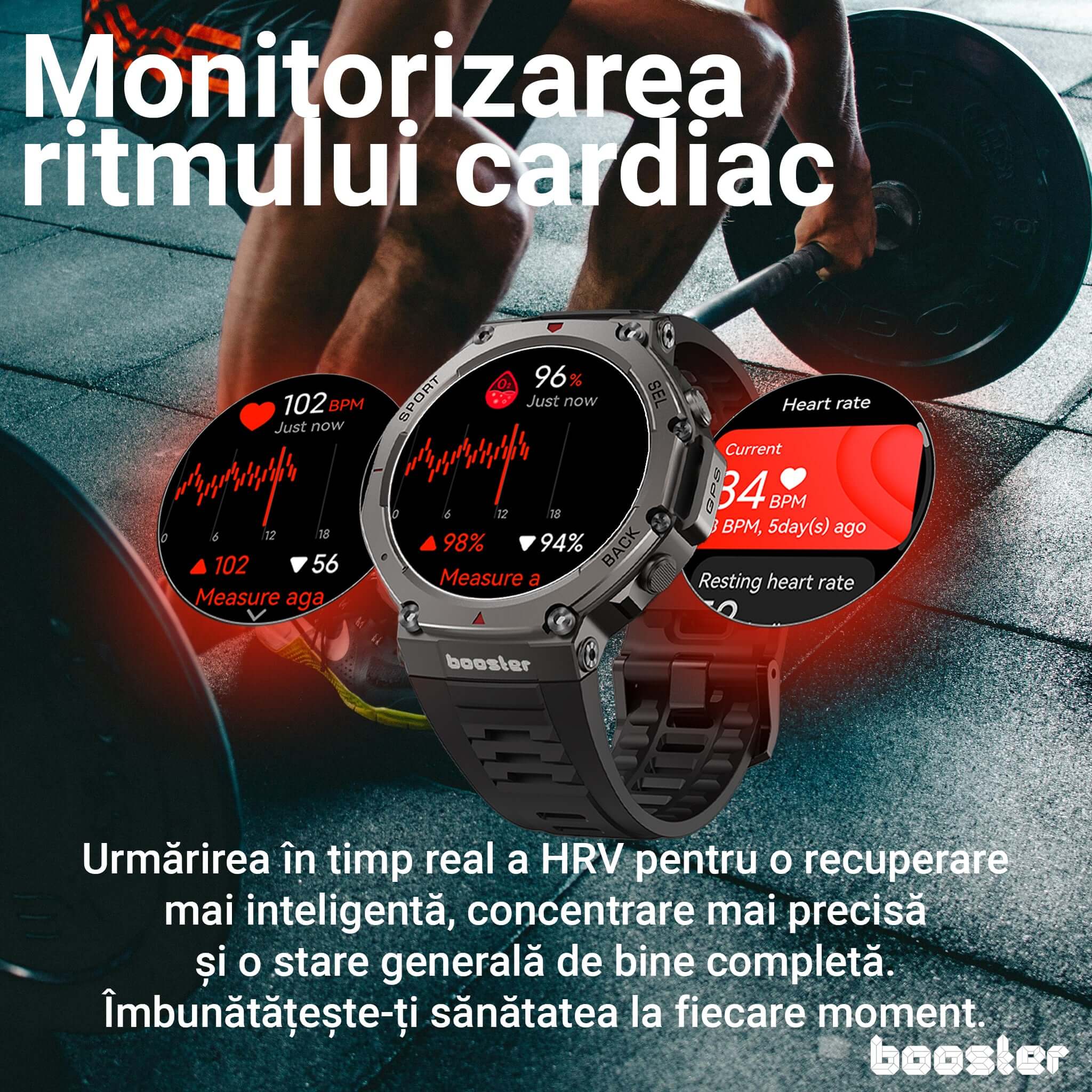 Booster Military – Ceas Smartwatch Rezistent, GPS, Monitorizare Ritm Cardiac, Fitness și Sport Outdoor