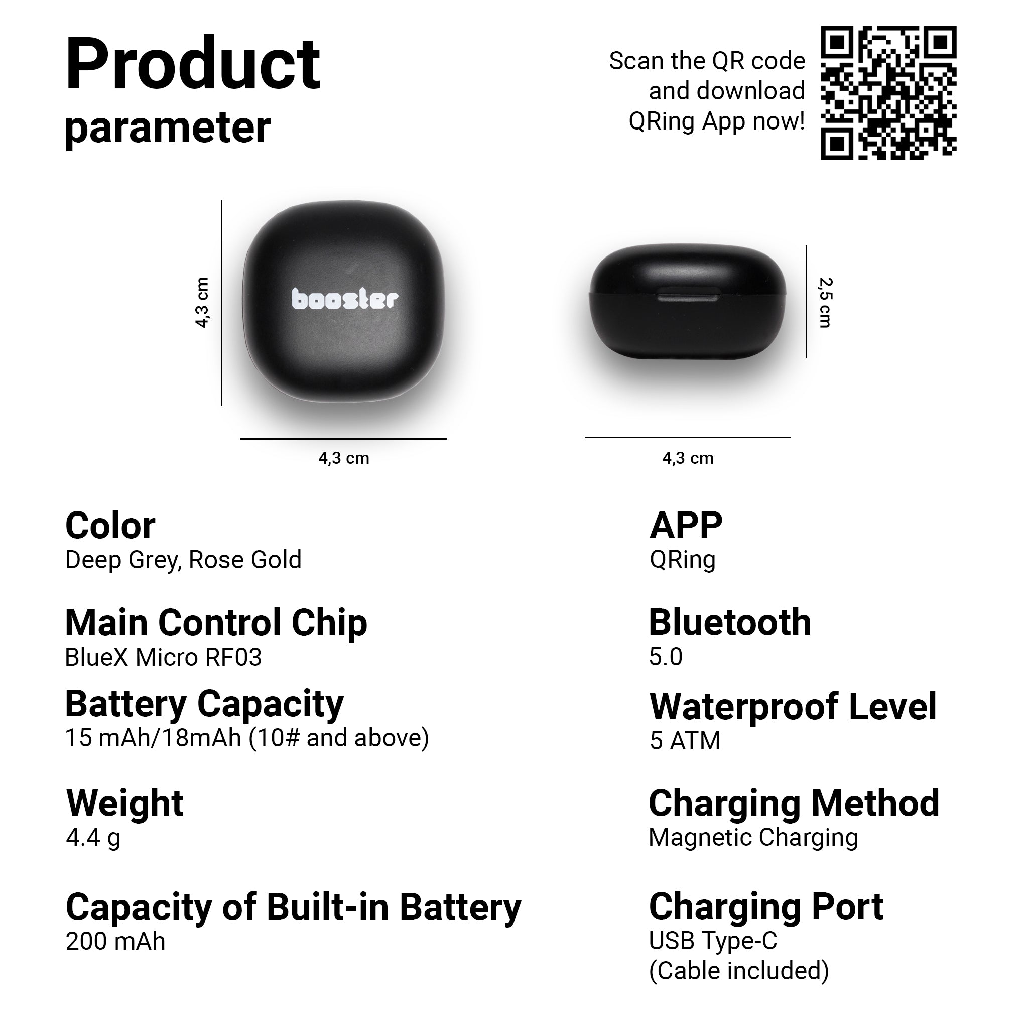 Booster Ring cu aplicația QRing pe smartphone