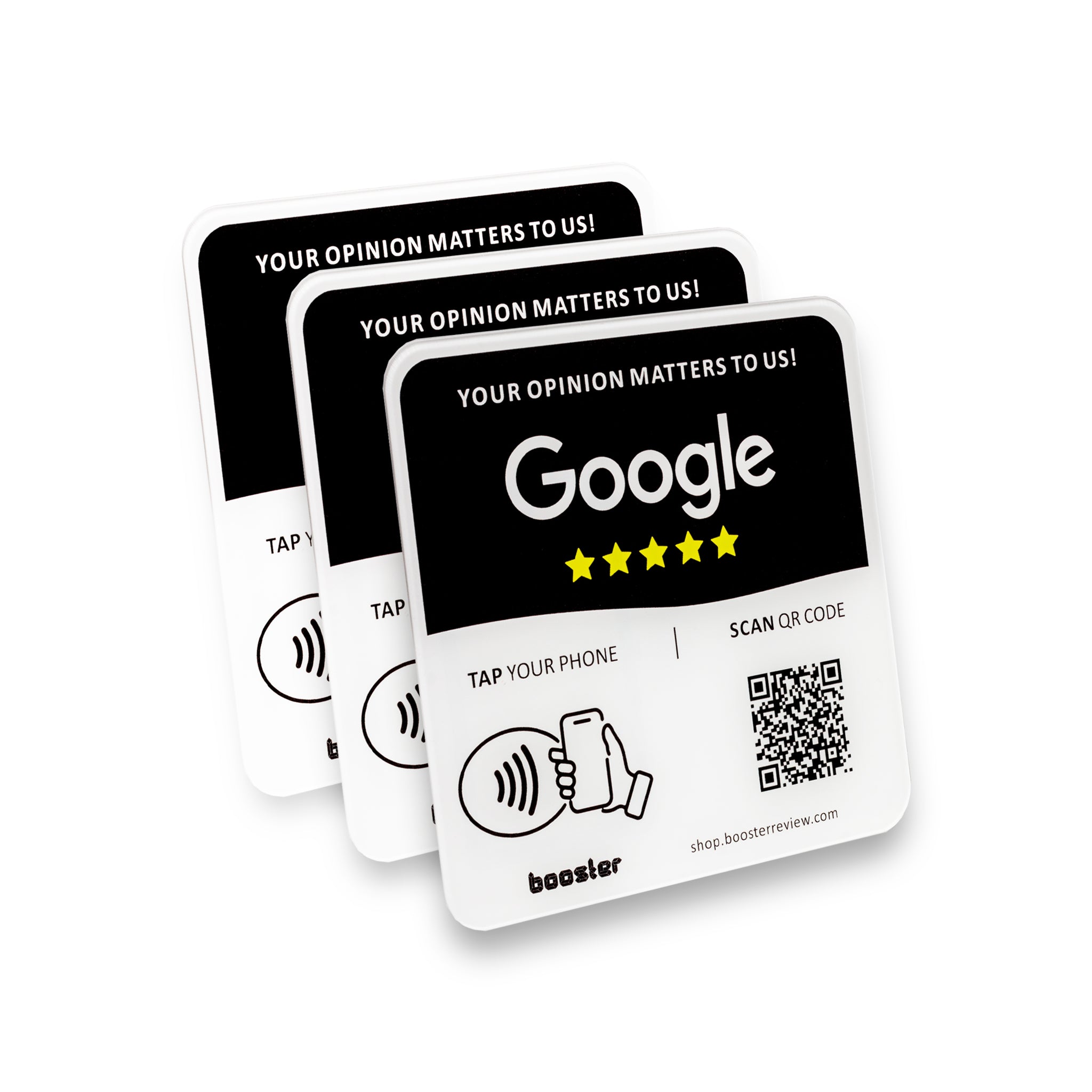 Tap Google Review Plate - Tap pentru recenzii instantanee - Toate telefoanele compatibile - Reutilizabil Smart Tap NFC & QR - 12 x 12 cm - Montați oriunde 3M adeziv