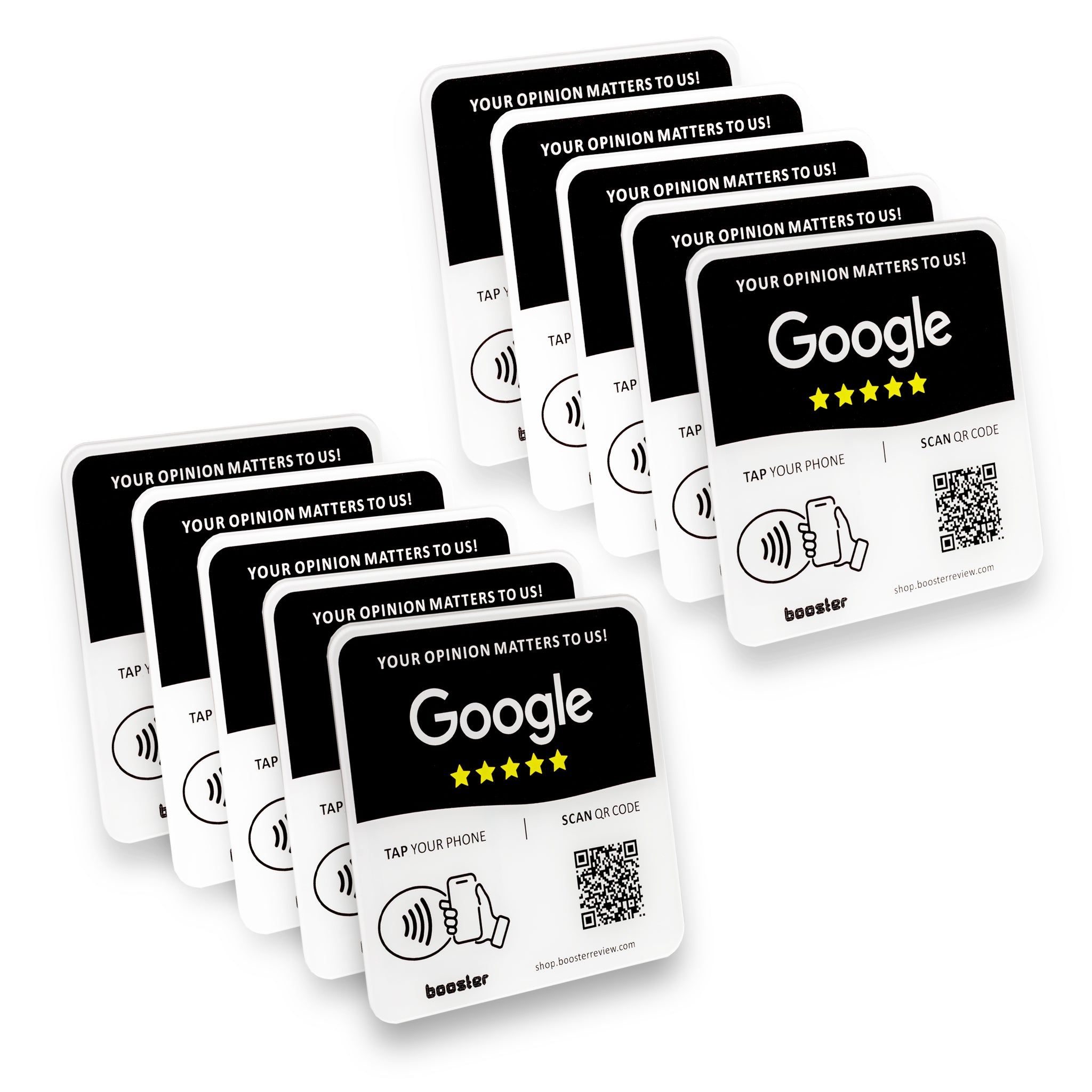 Tap Google Review Plate - Tap pentru recenzii instantanee - Toate telefoanele compatibile - Reutilizabil Smart Tap NFC & QR - 12 x 12 cm - Montați oriunde 3M adeziv