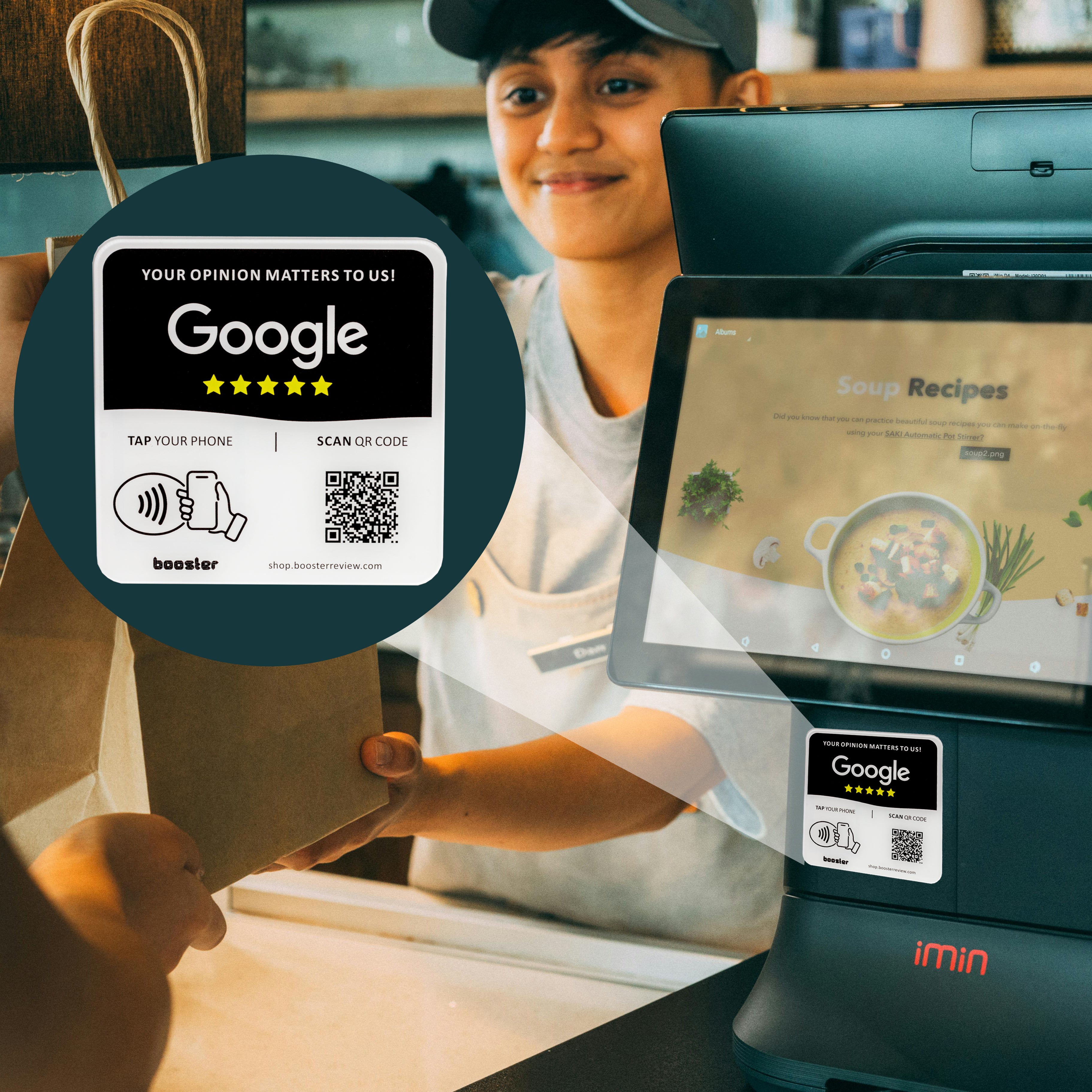 Tap Google Review Plate - Tap pentru recenzii instantanee - Toate telefoanele compatibile - Reutilizabil Smart Tap NFC & QR - 12 x 12 cm - Montați oriunde 3M adeziv