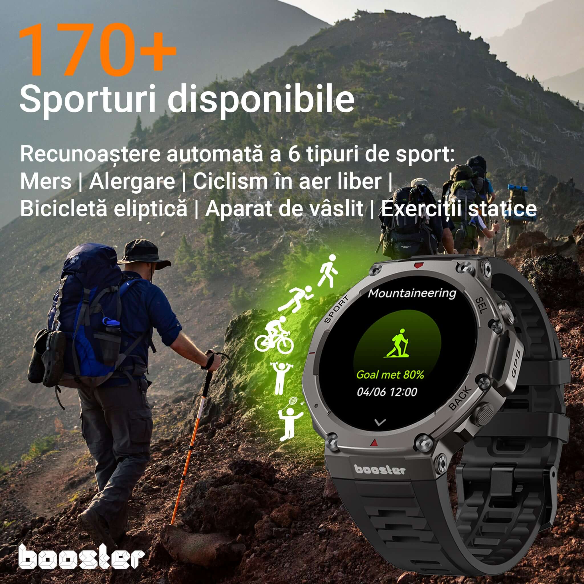Booster Military – Ceas Smartwatch Rezistent, GPS, Monitorizare Ritm Cardiac, Fitness și Sport Outdoor