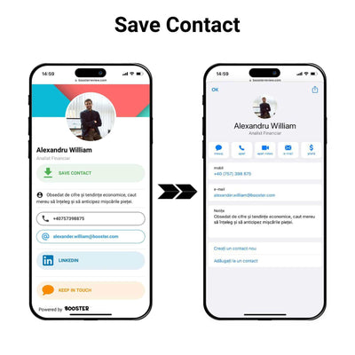 Carte de vizită digitală Booster - Card inteligent NFC - atingeți pentru a partaja