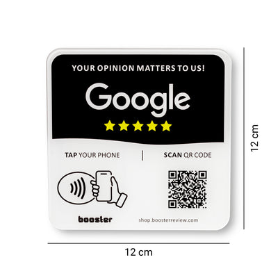Tap Google Review Plate - Tap for Instant Reviews - All Phones Compatible - Reusable Smart Tap NFC &amp; QR - 12 x 12 cm - Mount Anywhere 3M Adhesive 