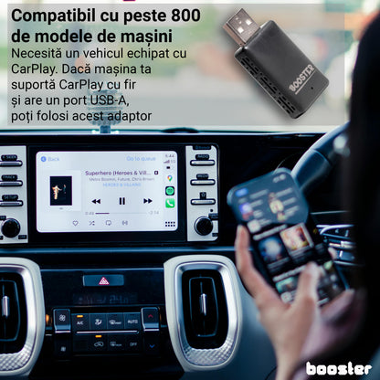 Adaptor Wireless Booster Car pentru CarPlay și Android Auto, Plug and Play, Compatibil cu iPhone și Android